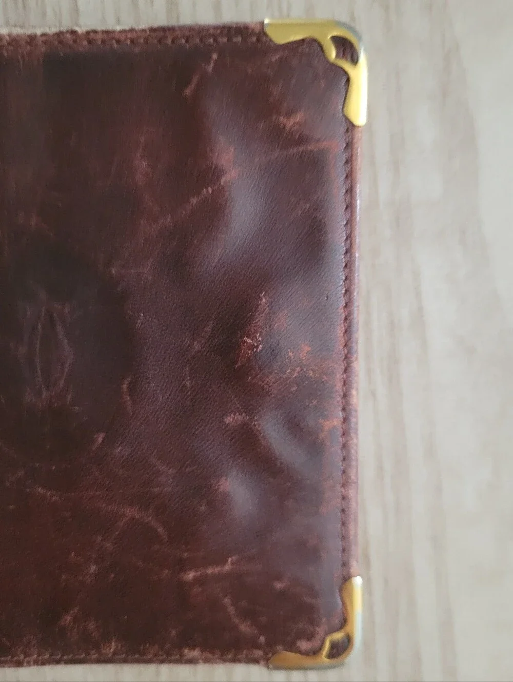 Vintage Cartier Burgandy Leather Bifold Wallet with Gold Corners & Coin holder